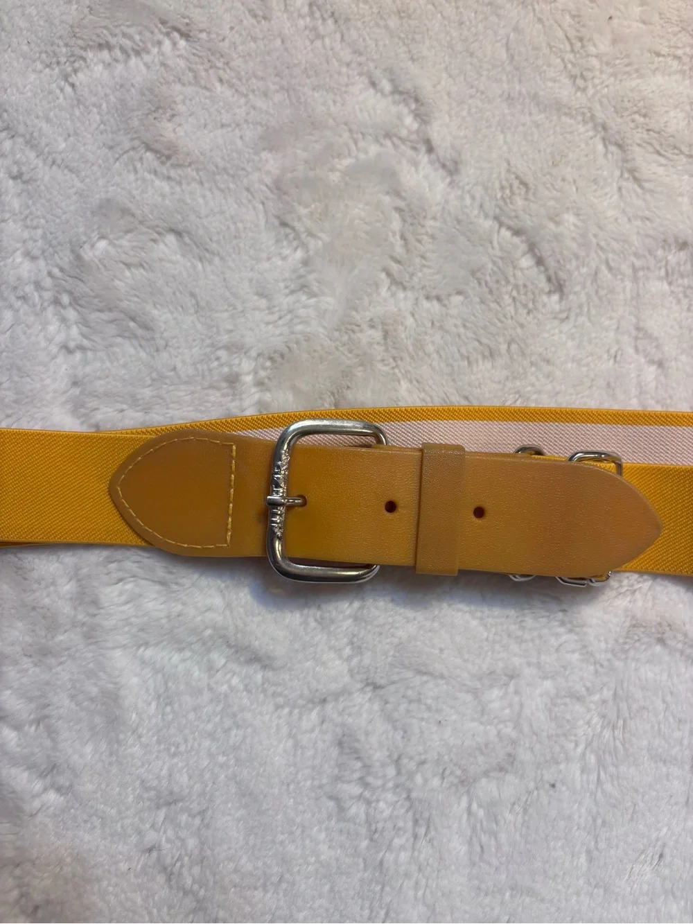 Kids Baseball Belt onesize Mustard Yellow Elastic Belt Faux Leather Silver Hrdwr